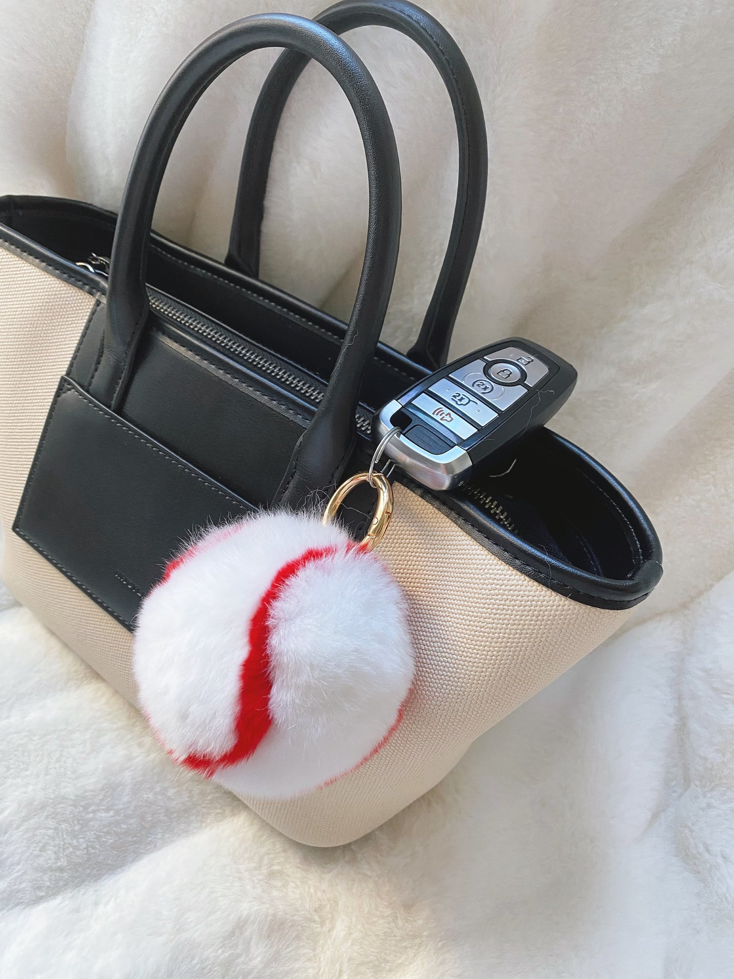 Fluffy Plush Baseball Keychain