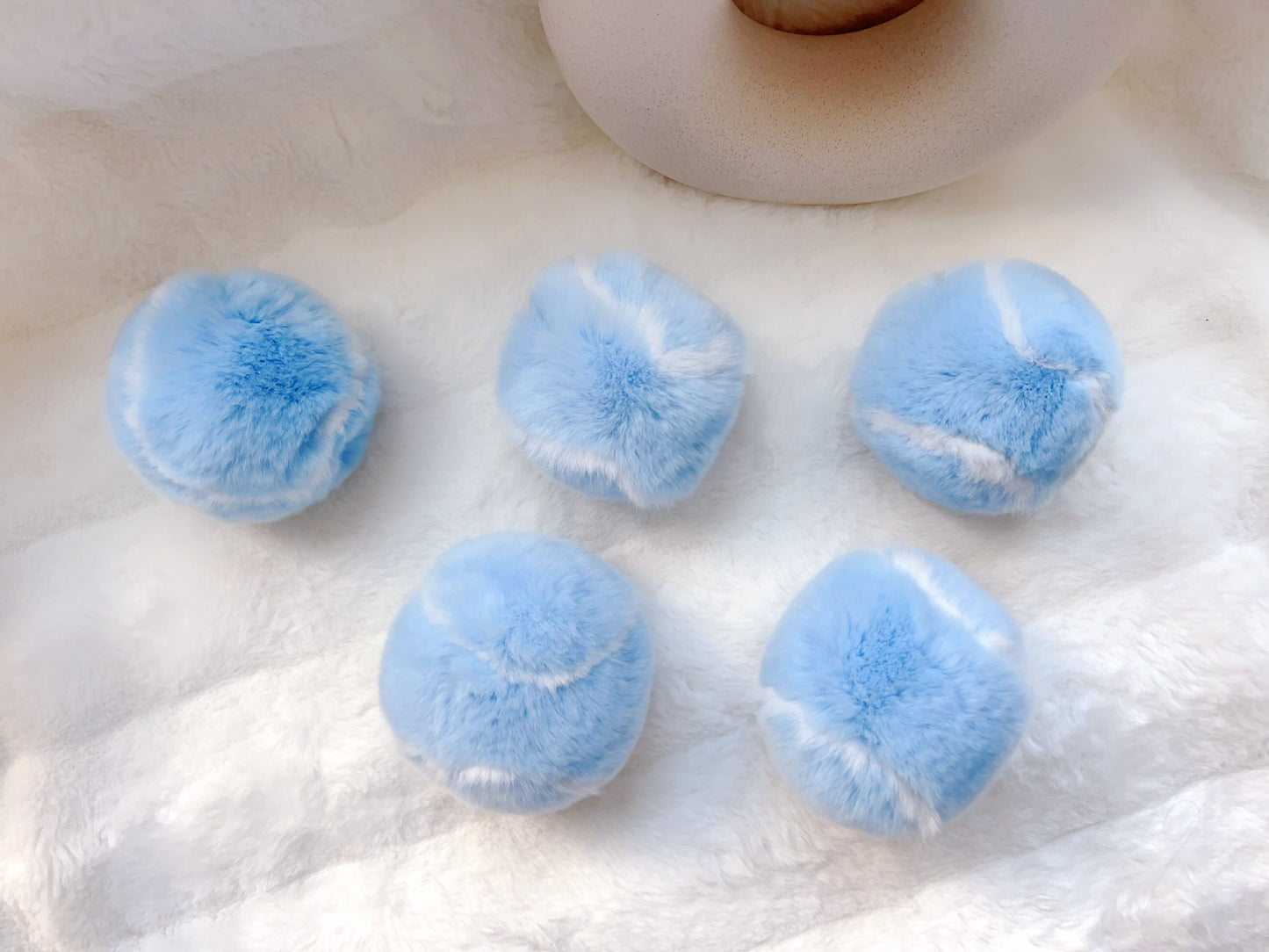 Blue Fluffy Plush Tennis Keychain