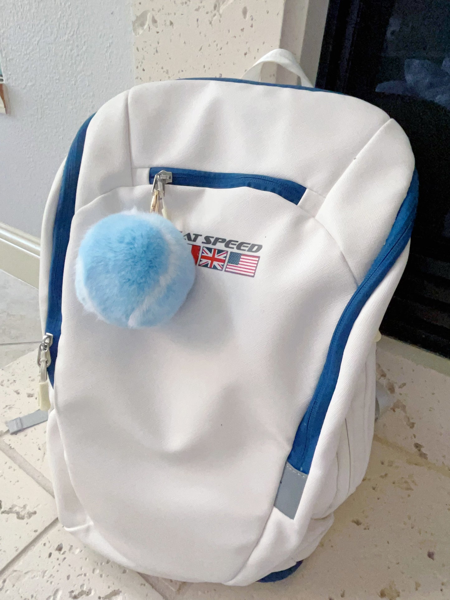Blue Fluffy Plush Tennis Keychain
