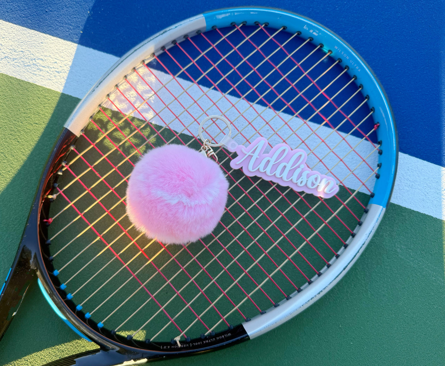 Custom Pink Tennis Keychain