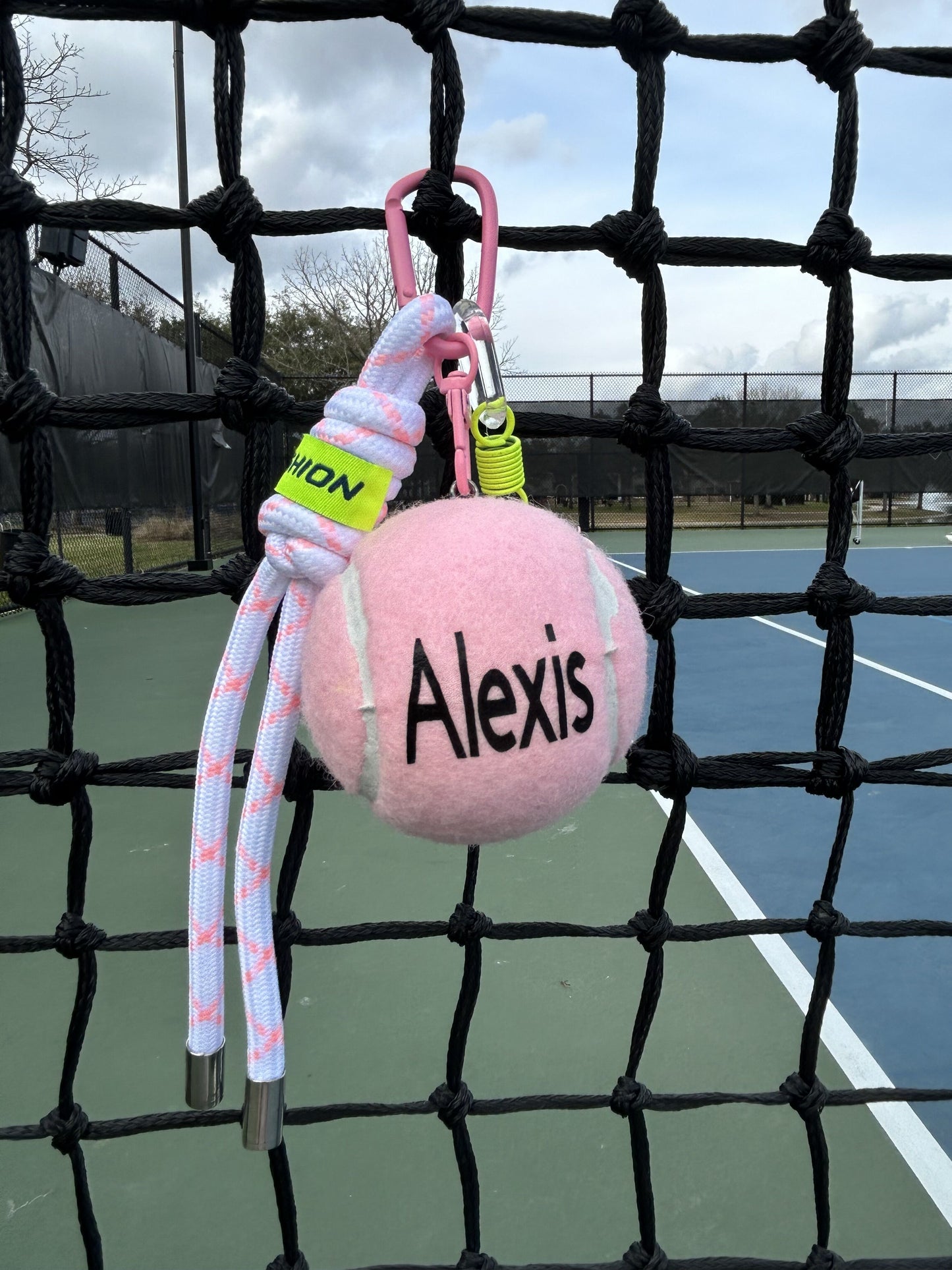 Personalized Pink Tennis Ball Keychain