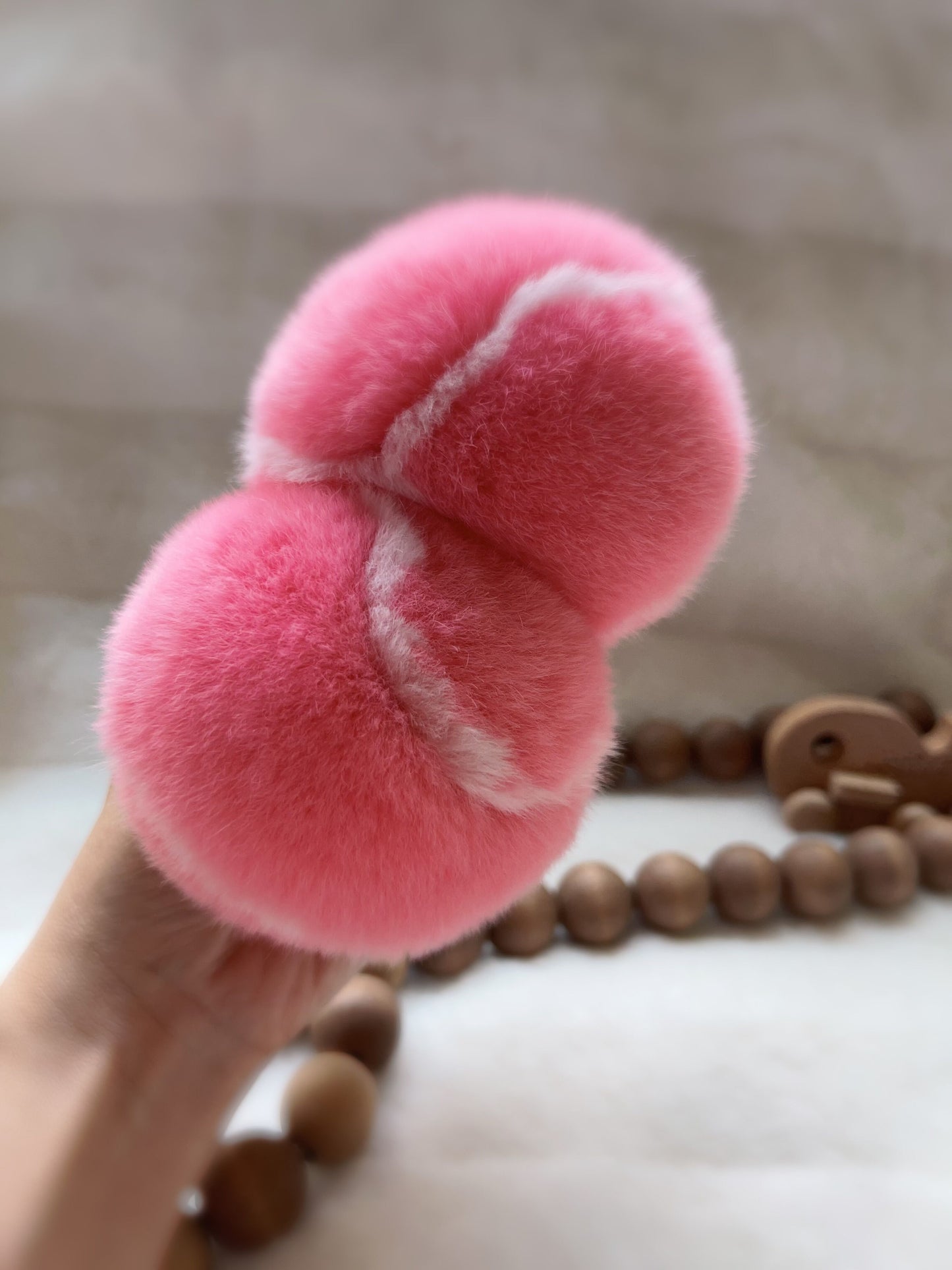 Pink Fluffy Plush Tennis Keychain