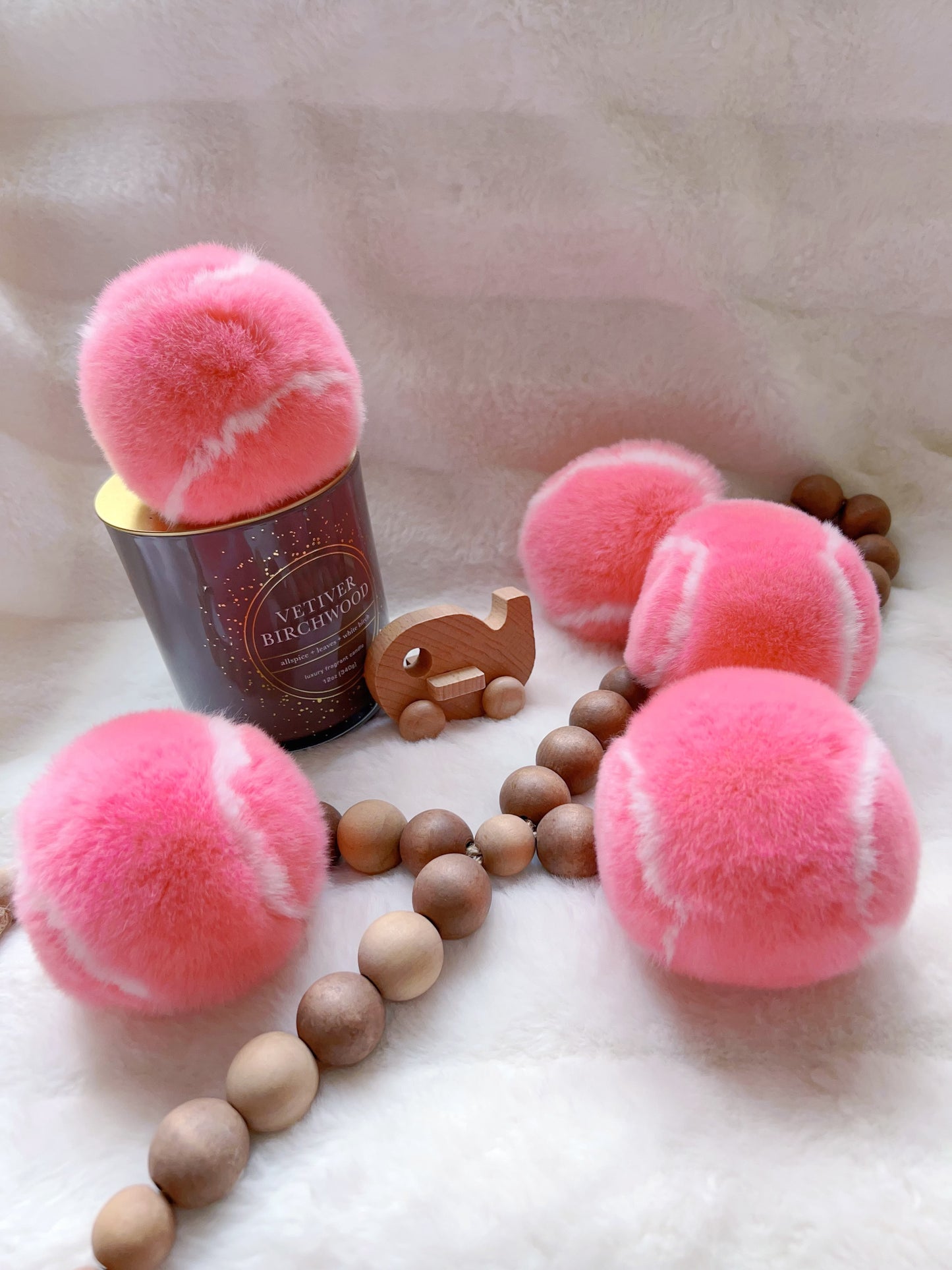 Pink Fluffy Plush Tennis Keychain