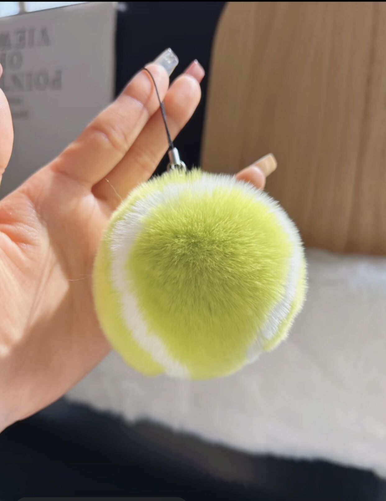 Light Green Fluffy Plush Tennis Keychain