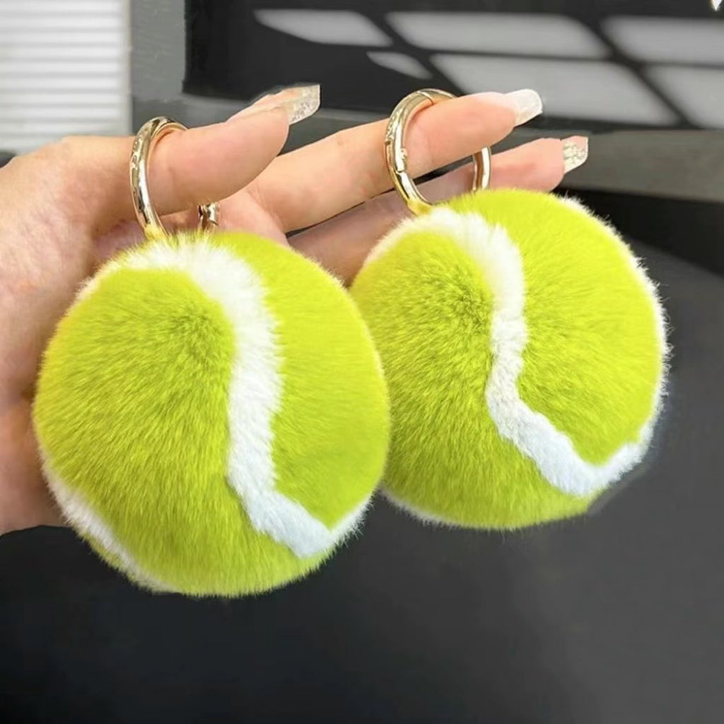 Light Green Fluffy Plush Tennis Keychain