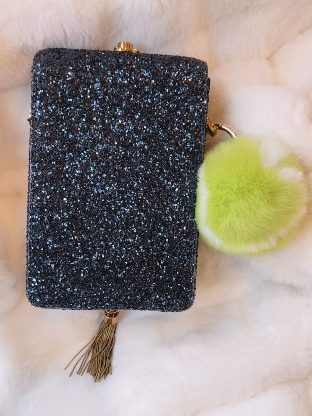 Light Green Fluffy Plush Tennis Keychain