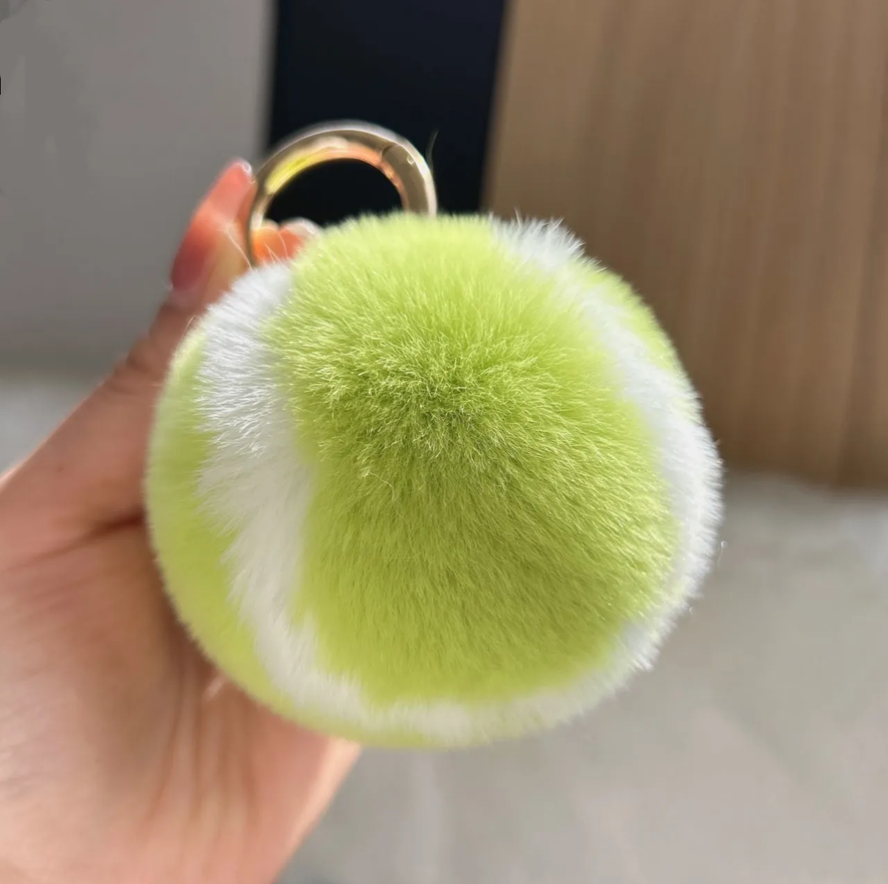 Light Green Fluffy Plush Tennis Keychain