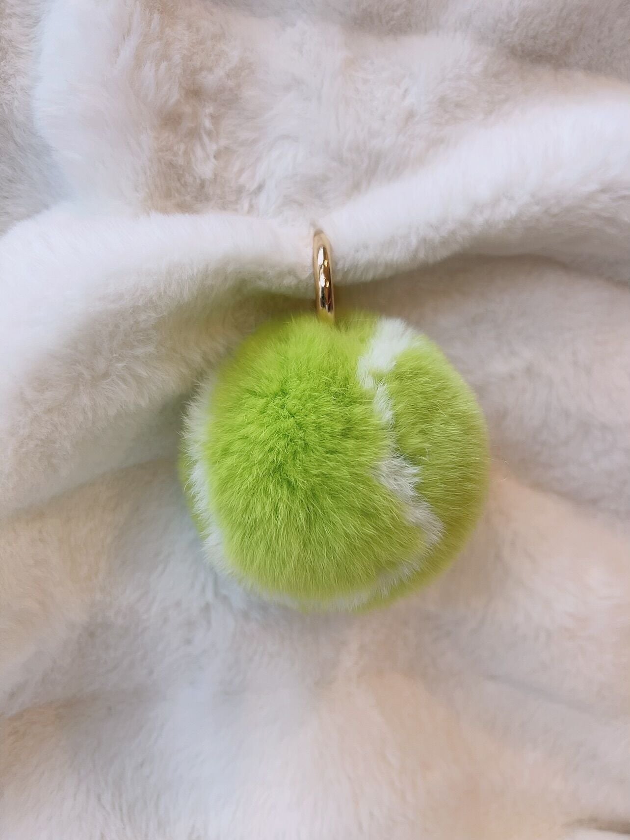 Light Green Fluffy Plush Tennis Keychain