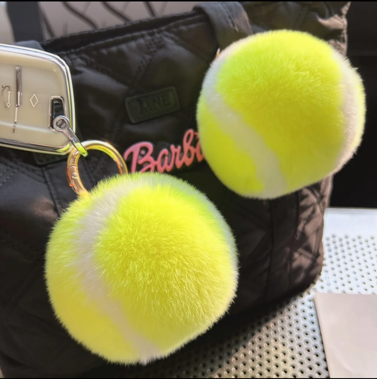 Fluffy Yellow Tennis Ball Keychain – Cute Plush Bag Charm