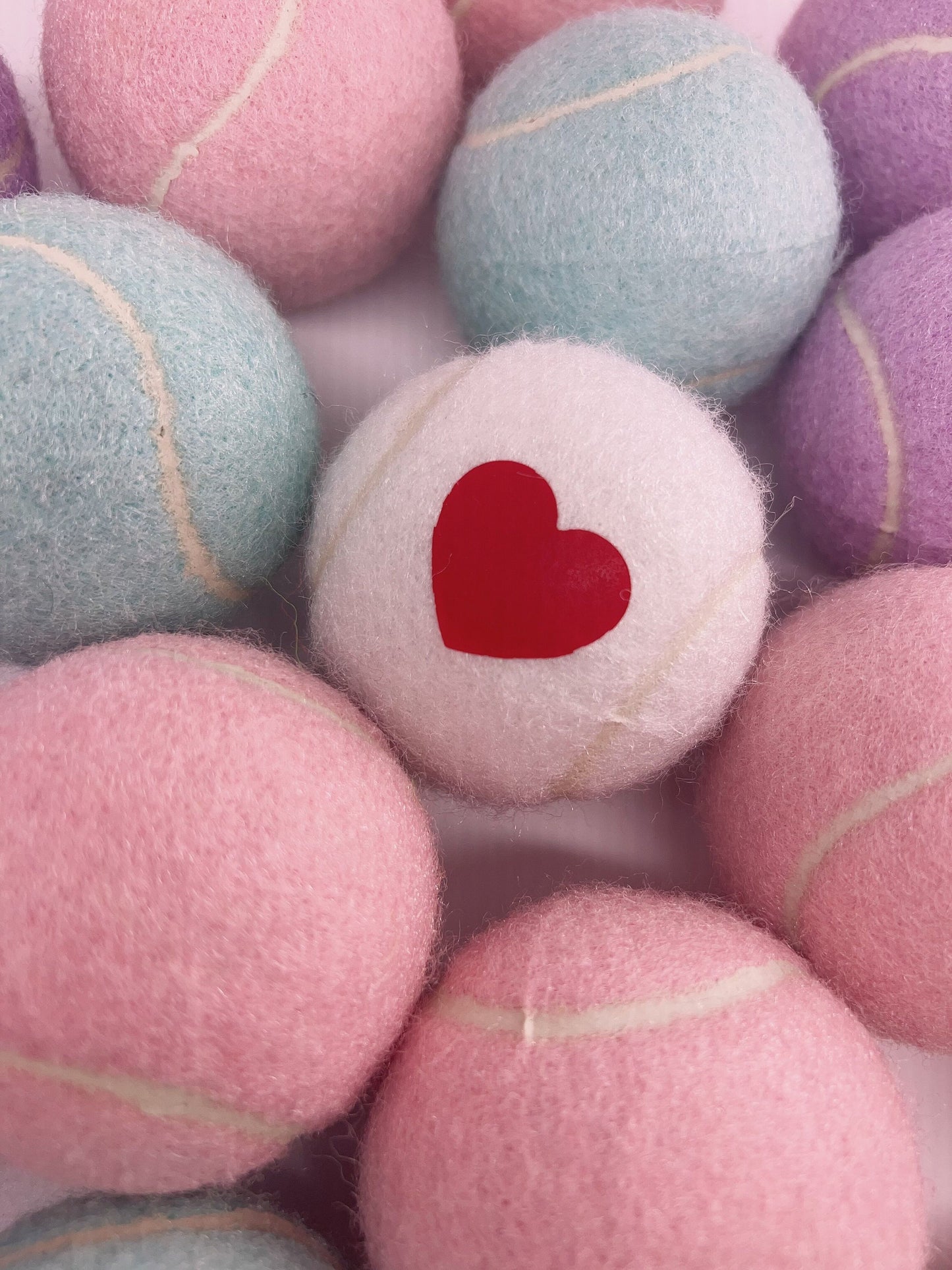 Tennis Balls with Pre-Printed Hearts Design