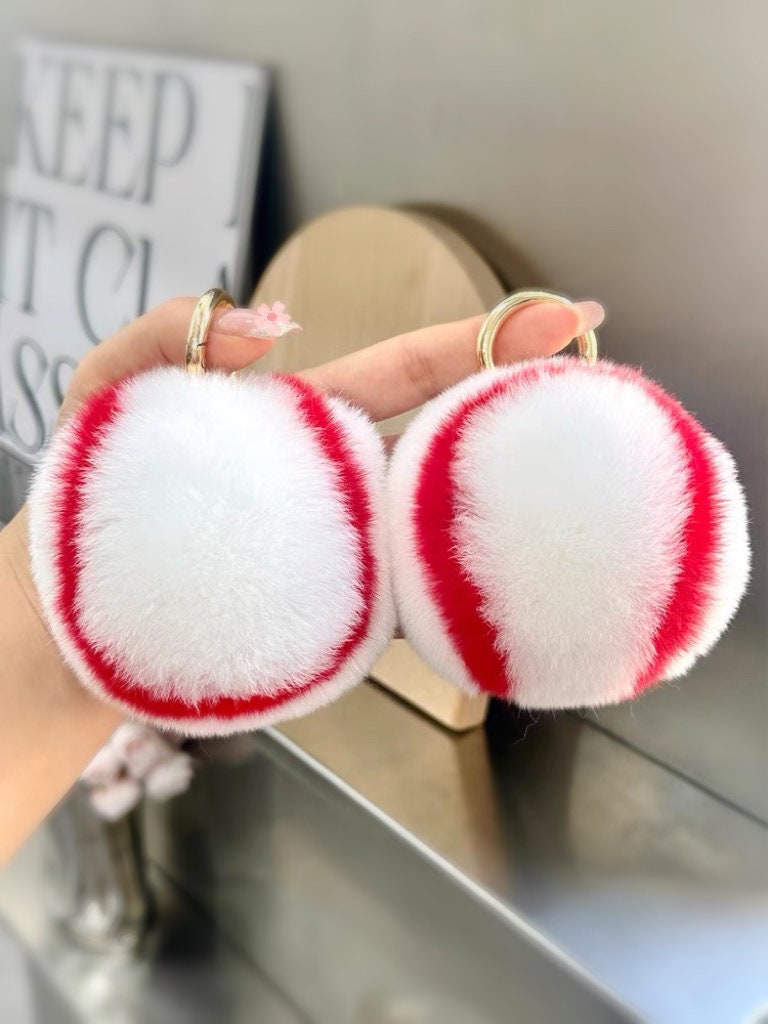 Fluffy Plush Baseball Keychain