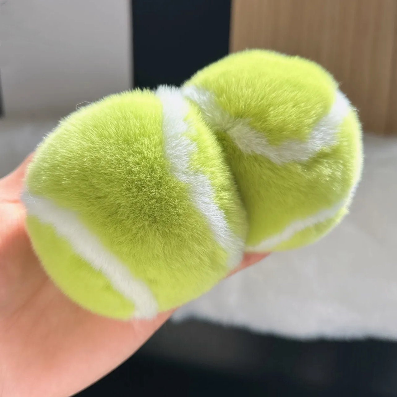 Light Green Fluffy Plush Tennis Keychain