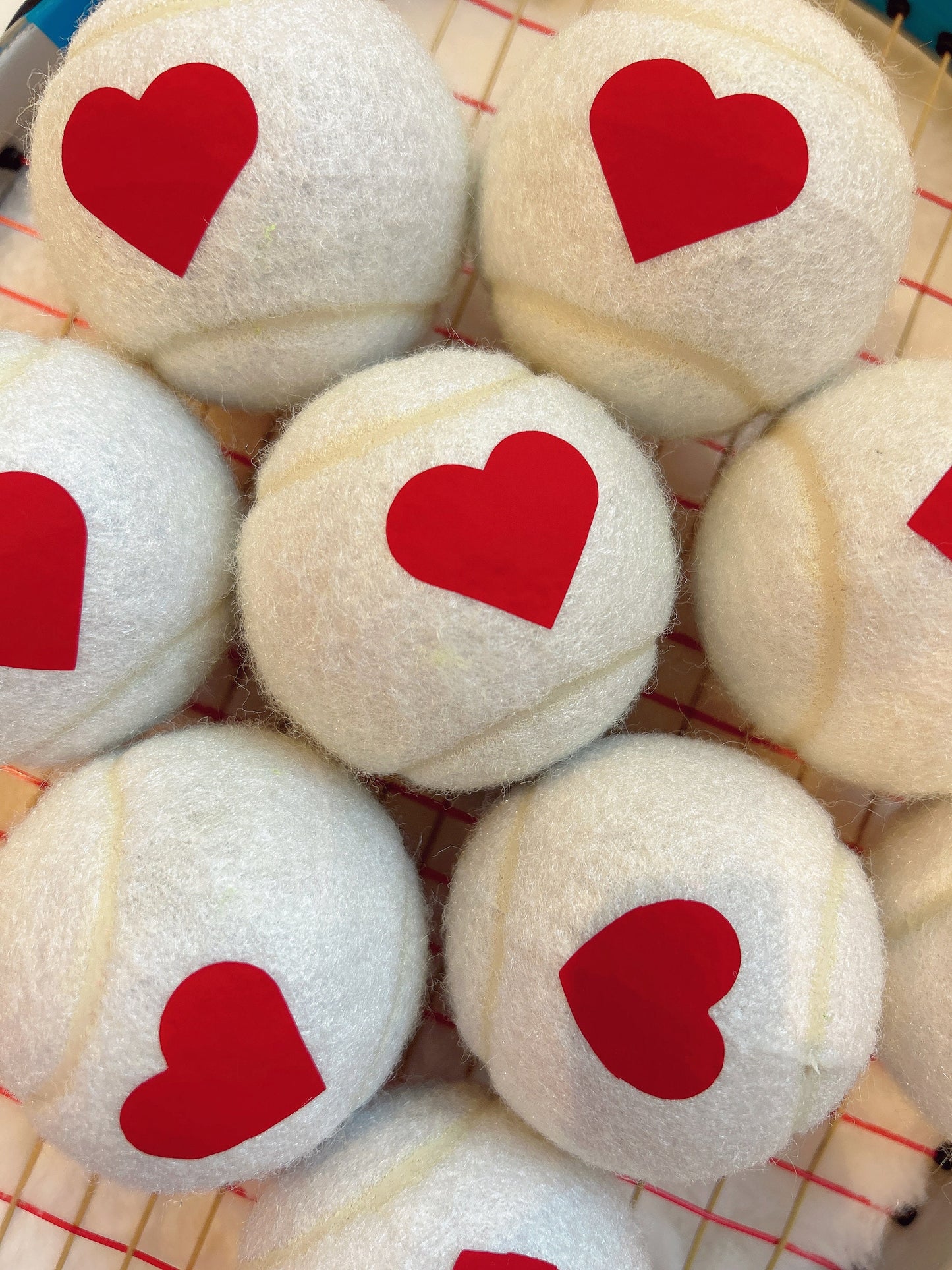 Tennis Balls with Pre-Printed Hearts Design