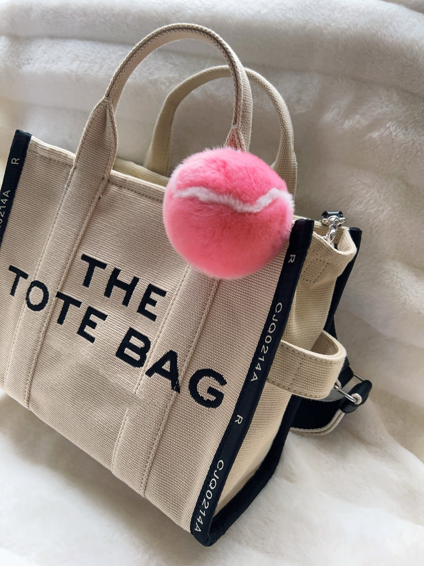 Pink Fluffy Plush Tennis Keychain