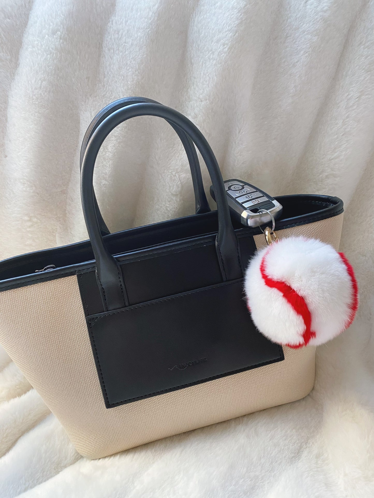Fluffy Plush Baseball Keychain