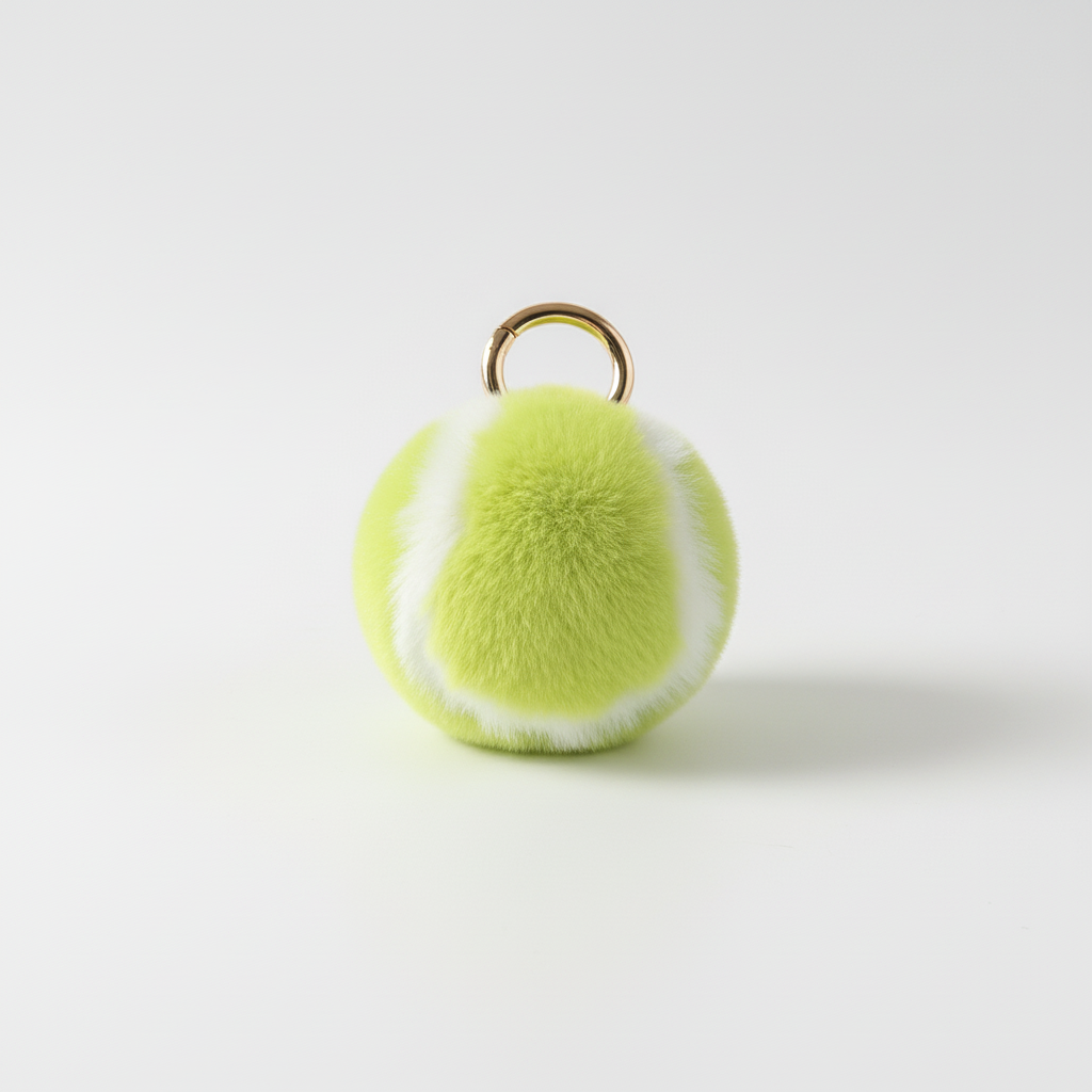 Light Green Fluffy Plush Tennis Keychain