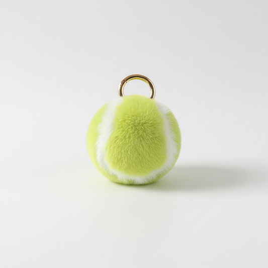 Light Green Fluffy Plush Tennis Keychain