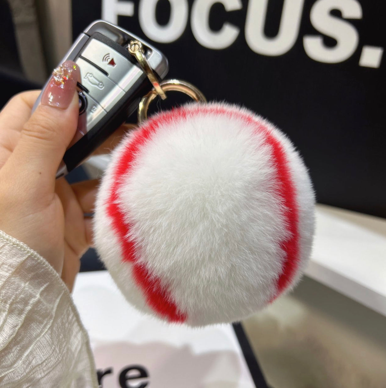 Fluffy Plush Baseball Keychain