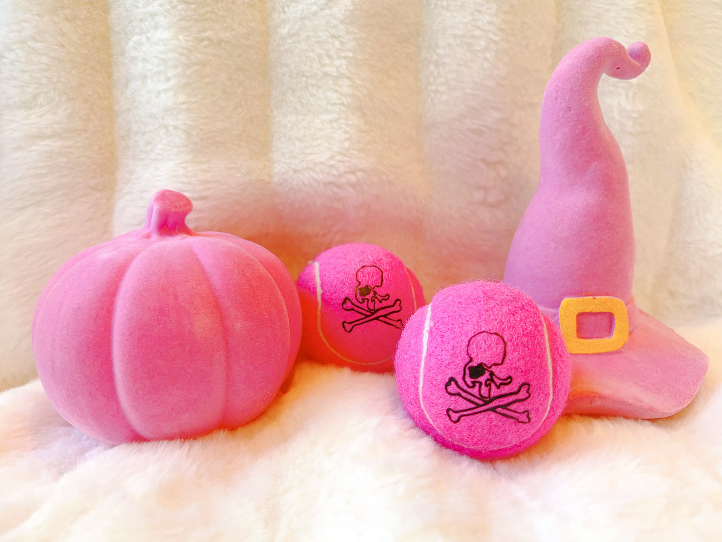 Three Spooky Pink Halloween Tennis Balls