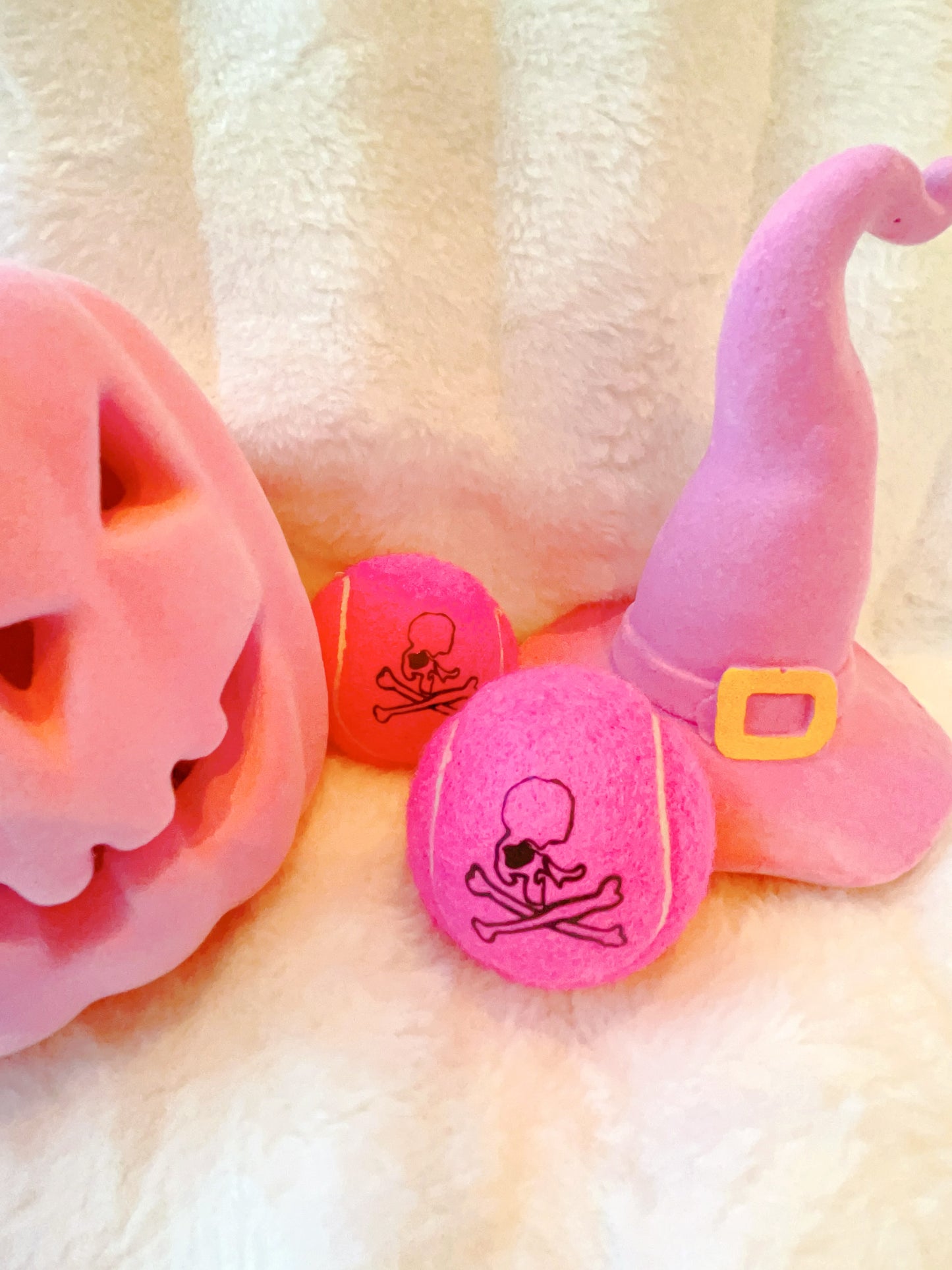 Three Spooky Pink Halloween Tennis Balls