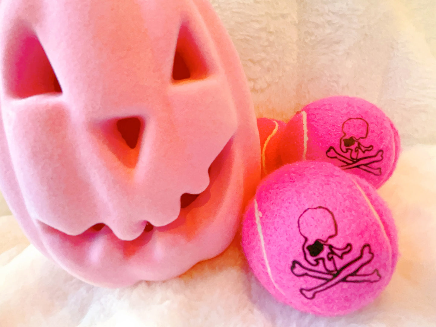 Three Spooky Pink Halloween Tennis Balls