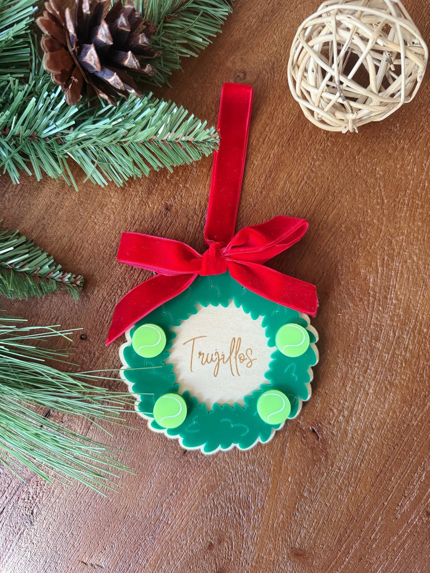 Personalized Tennis Wreath Ornament for Tennis Team Gifts