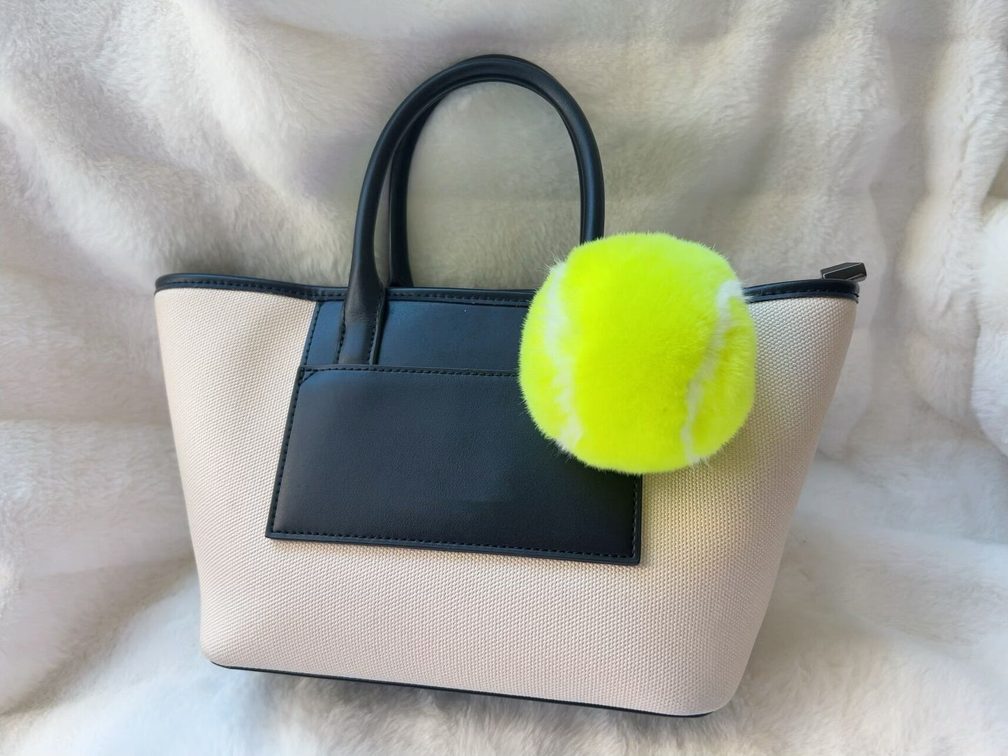 Fluffy Yellow Tennis Ball Keychain – Cute Plush Bag Charm