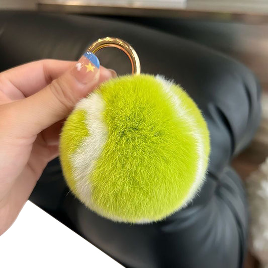 Light Green Fluffy Plush Tennis Keychain