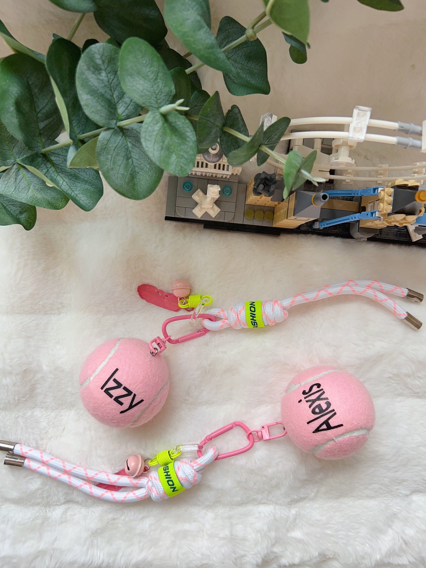 Personalized Pink Tennis Ball Keychain