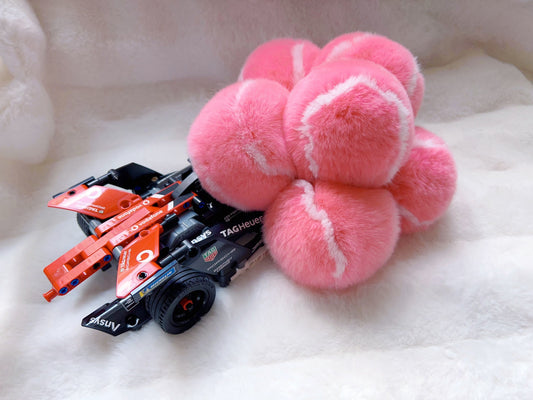 Pink Fluffy Plush Tennis Keychain
