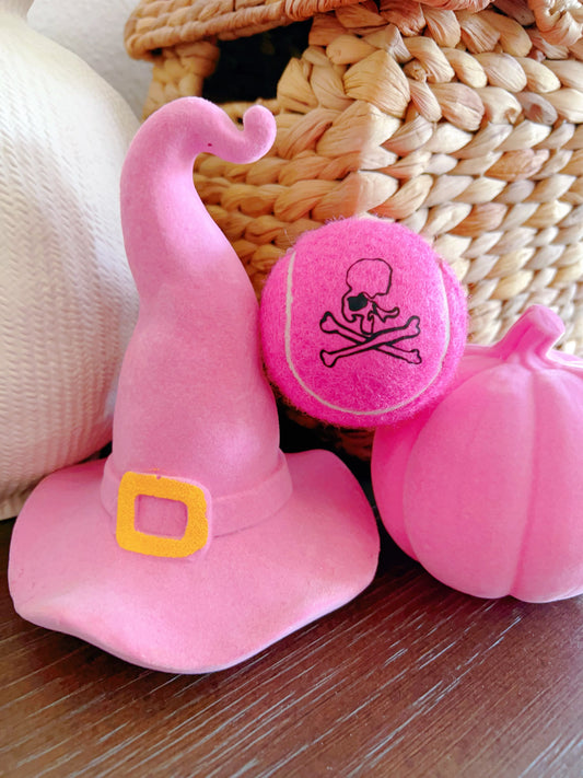 Three Spooky Pink Halloween Tennis Balls