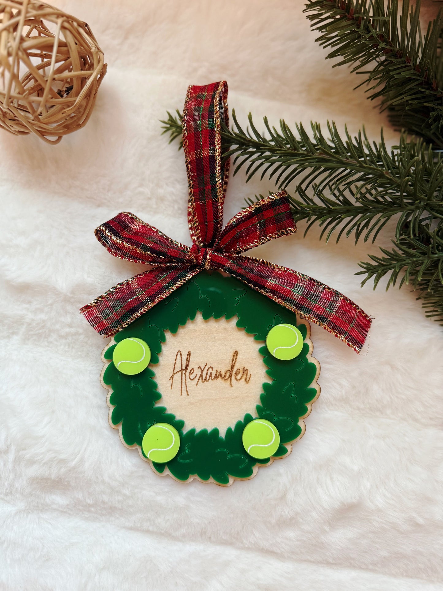 Personalized Tennis Wreath Ornament for Tennis Team Gifts