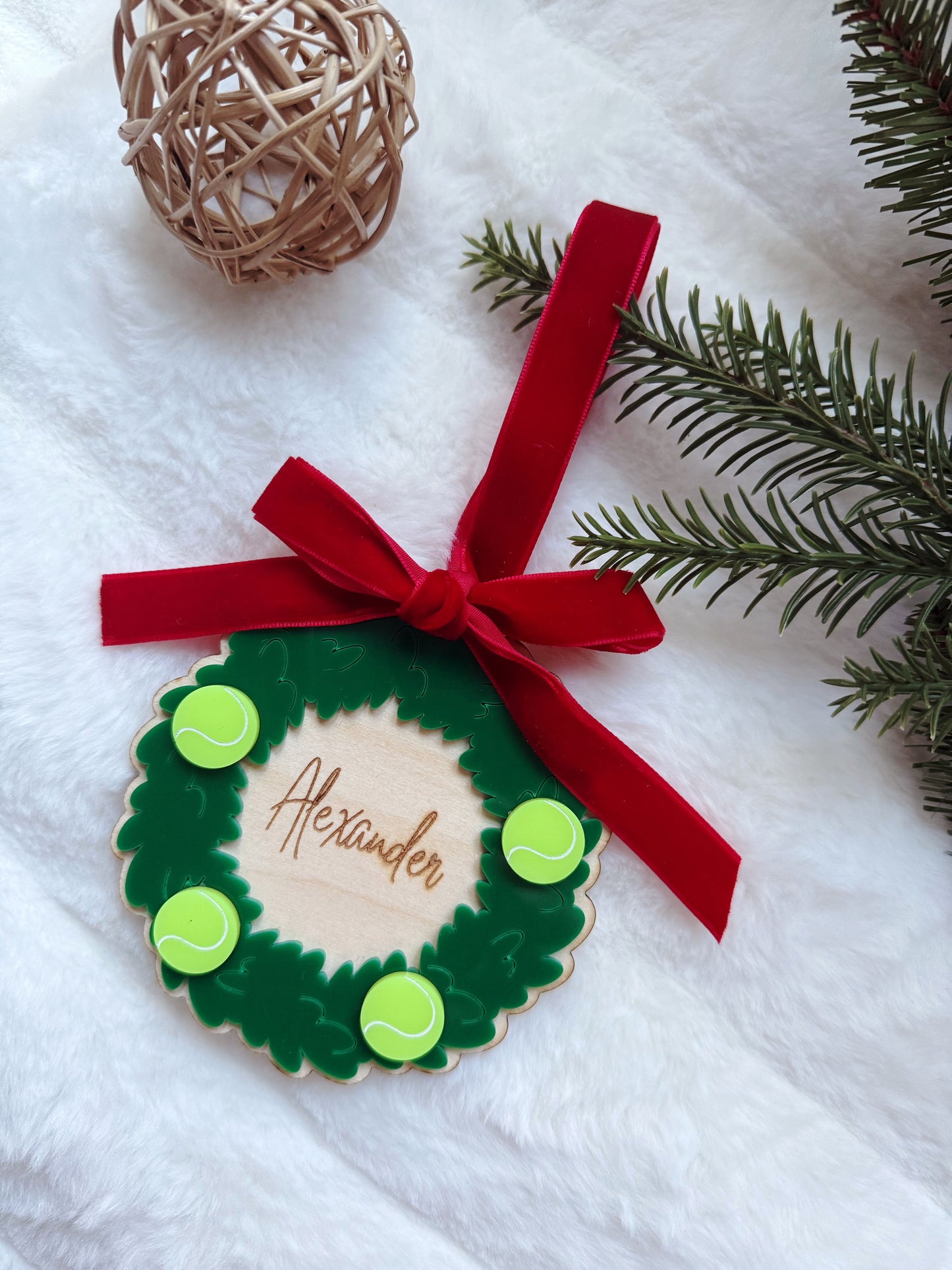 Personalized Tennis Wreath Ornament for Tennis Team Gifts